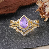 Ultra Luxurious Vintage Pear-Cut Natural Amethyst Ring Set